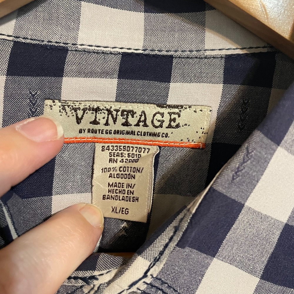 Route 66 Western Shirt Men XL Blue Cream‎ Pearl Snap Buffalo Plaid Long Sleeve - Picture 3 of 7